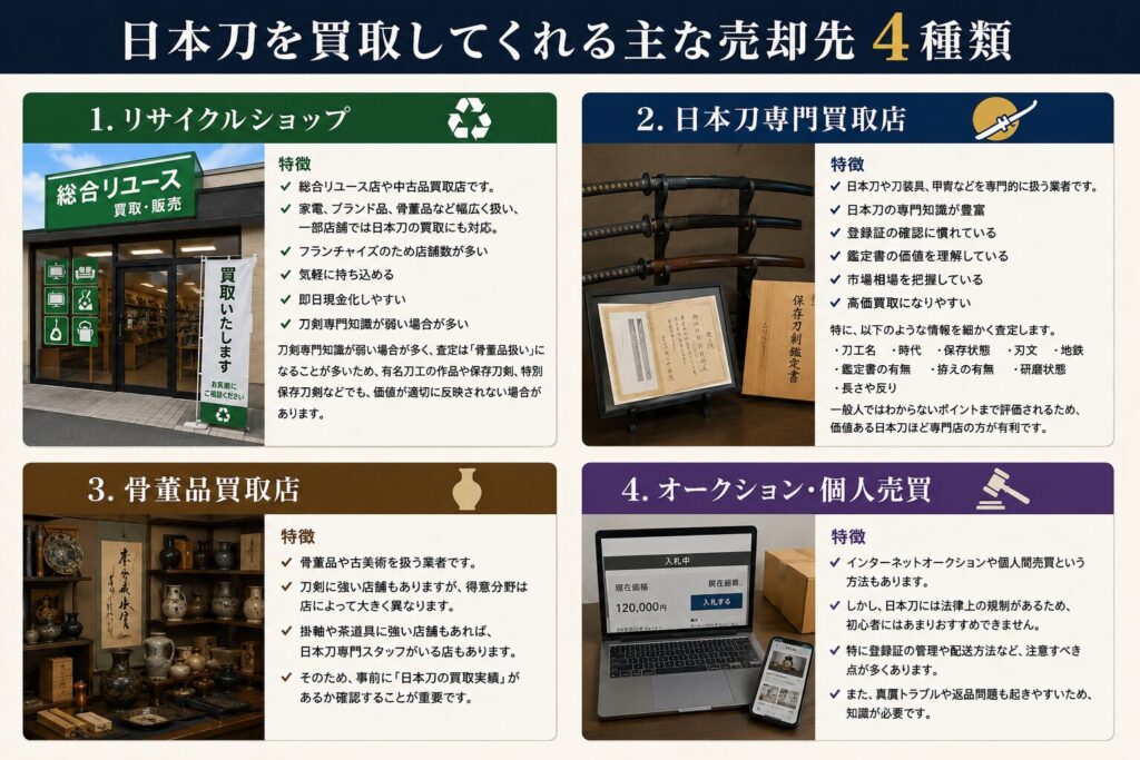日本刀の主な売却先見本