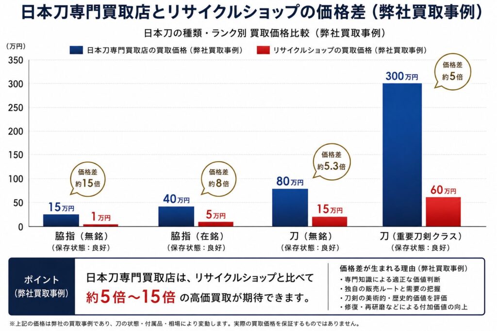 日本刀買取価格差のグラフ