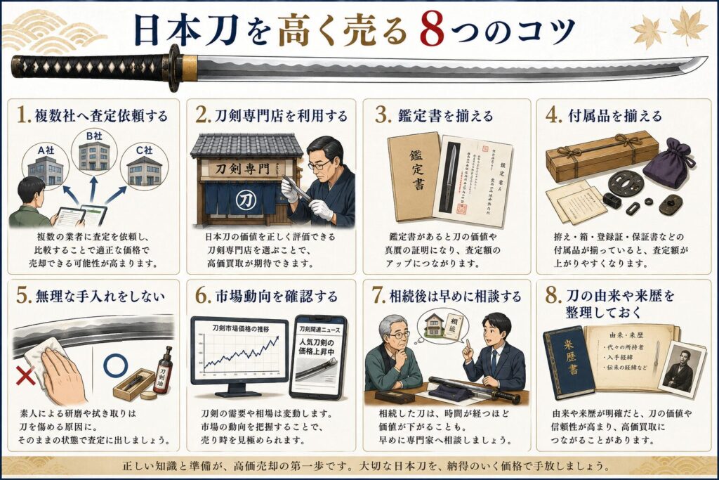 日本刀を高く売る８つのコツをイラスト化