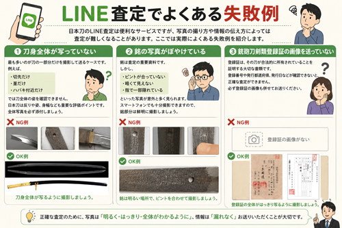 日本刀LINE査定の失敗例イラスト
