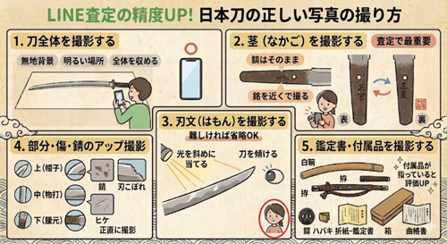 日本刀の写真の撮り方のイラスト