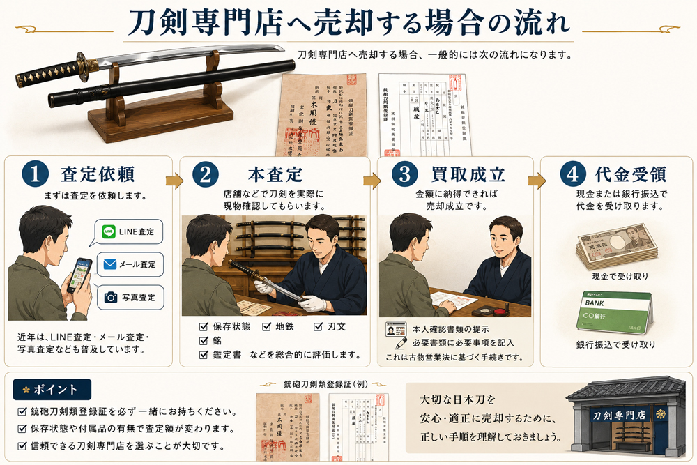 日本刀の売却の流れをイラスト化