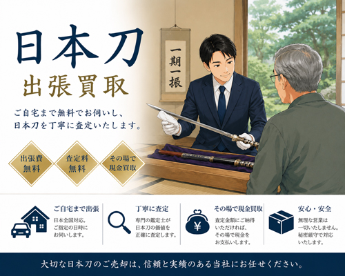 日本刀出張買取のイメージをイラスト化