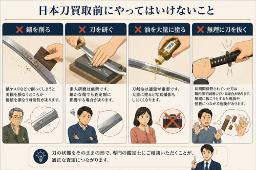 日本刀買取前にやってはいけない事をイラスト化