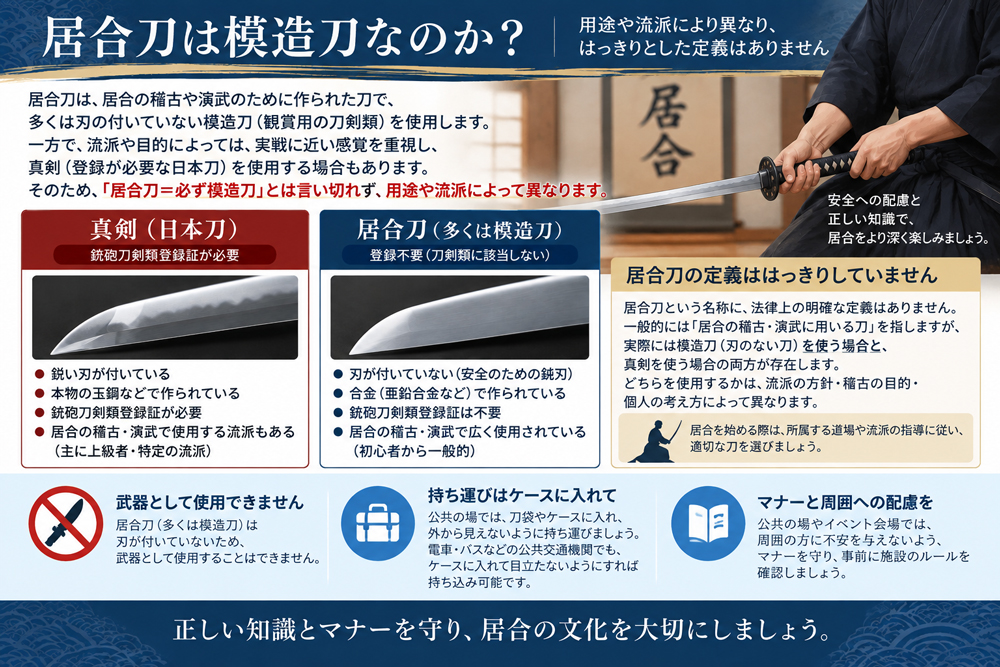 居合刀の定義と真剣との違いを解説するイラスト