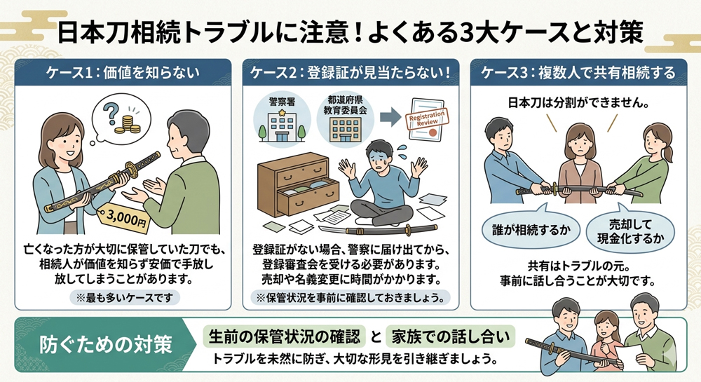 日本刀相続トラブルをイラスト化