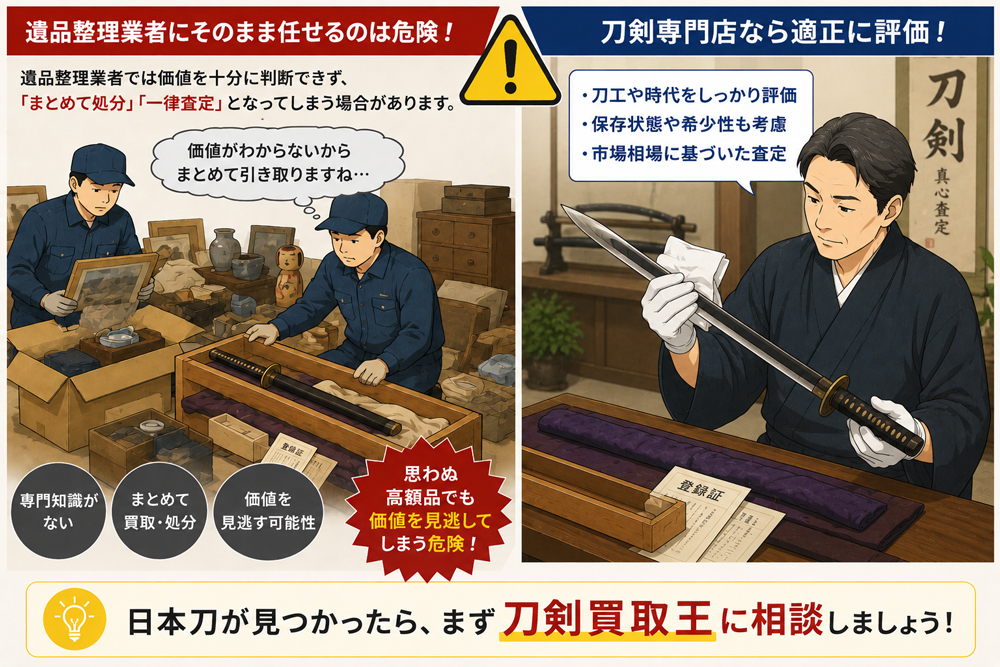 遺品整理業者と刀剣専門店の違いをイラスト化
