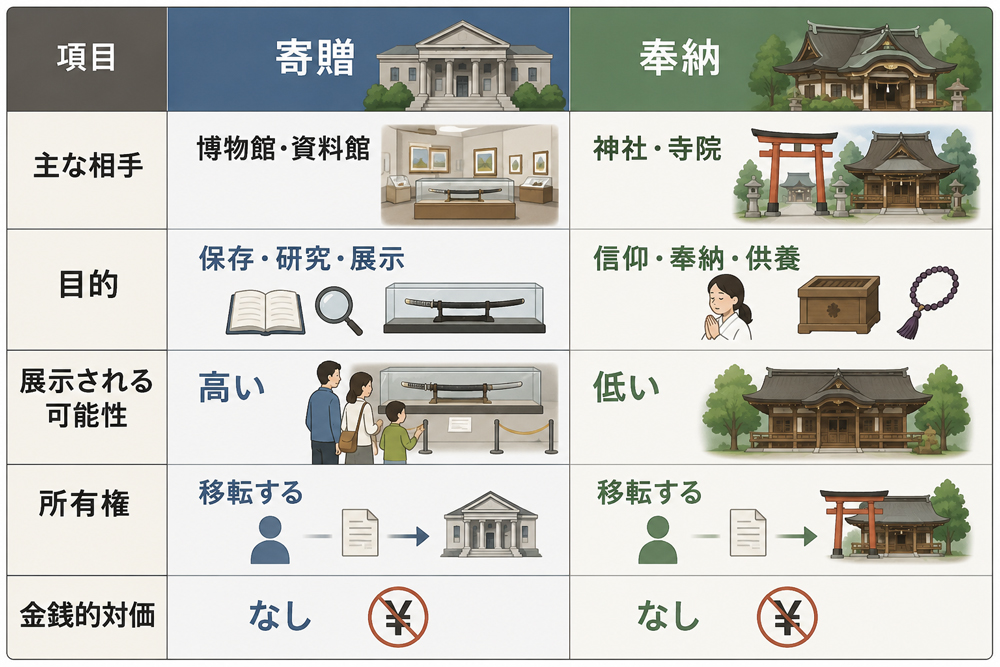 寄贈と奉納の違いをイラスト化