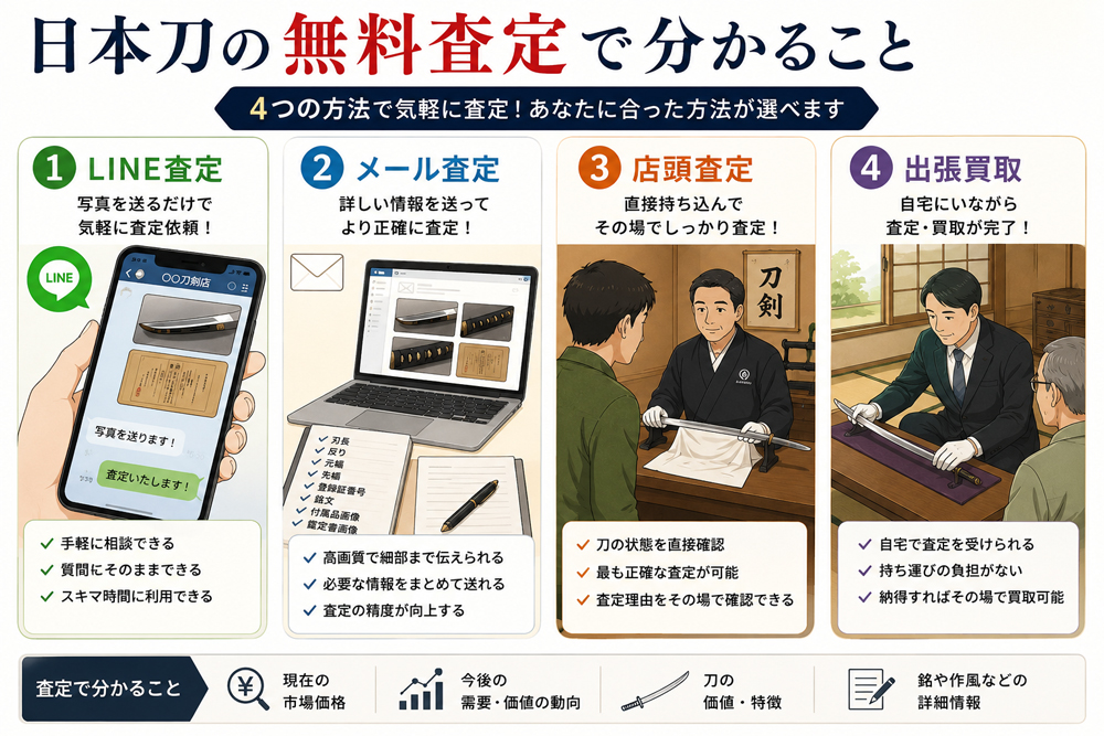 日本刀の無料査定方法をまとめたイラスト