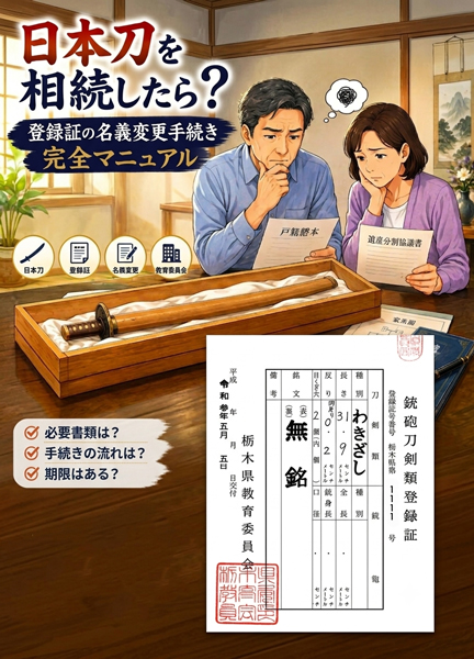 相続した日本刀の扱いに悩む夫婦をイラスト化