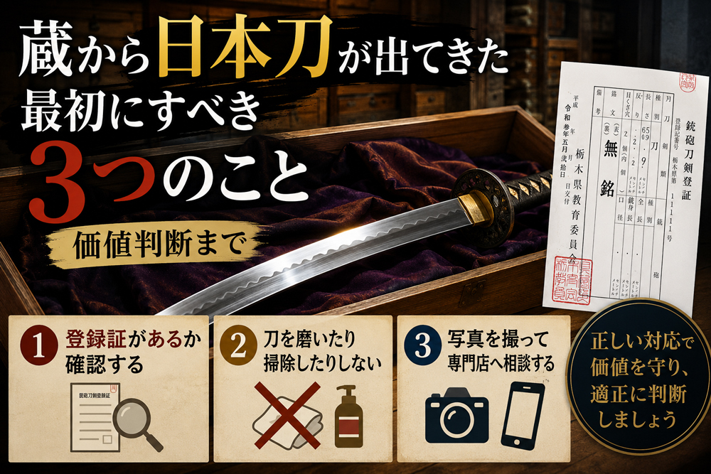 日本刀が蔵から出てきたら最初にする３つのことをイラスト化