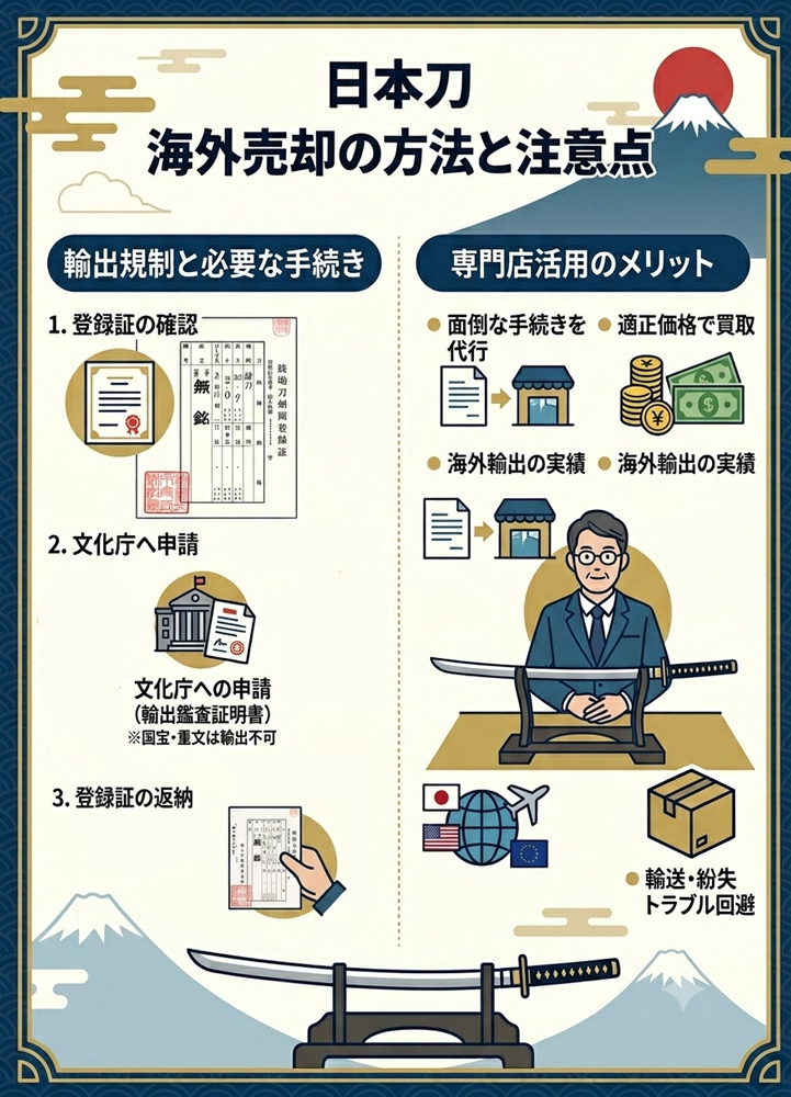 日本刀海外売却の方法と注意点のイラスト