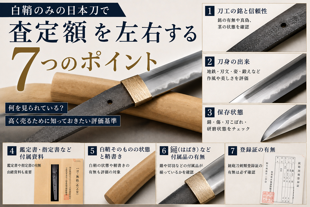 白鞘のみの日本刀で査定額を左右する７つのポイントをイラスト化