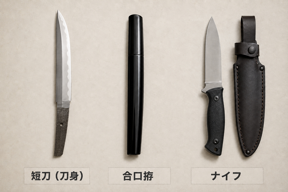 短刀・合口拵・ナイフの見た目の違いをイメージ