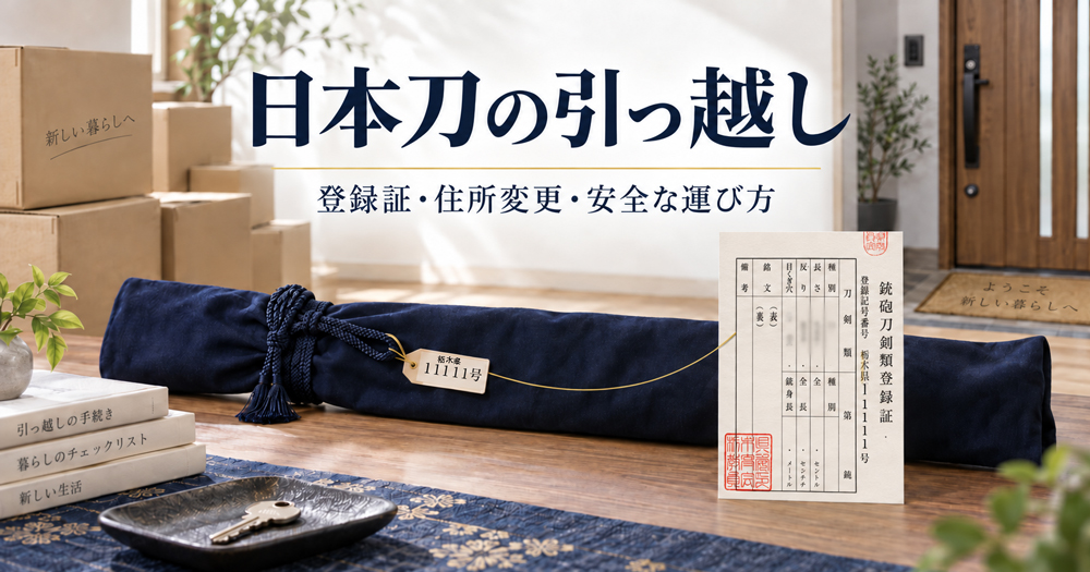日本刀を引っ越しで運ぶ前に銃砲刀剣類登録証と住所変更を確認するイメージ