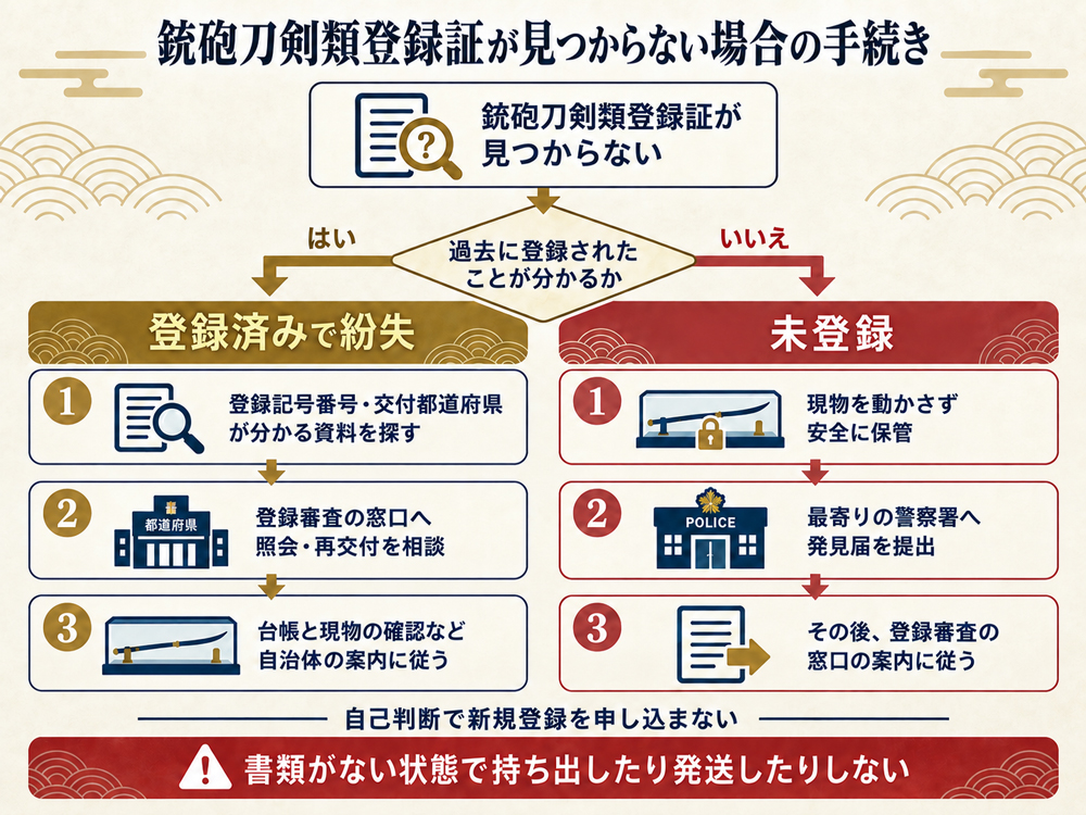 銃砲刀剣類登録証が見つからな い場合の手続きの分岐