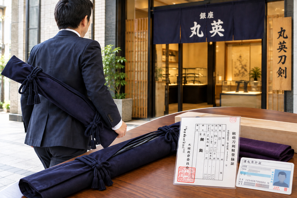 日本刀を買取店へ持ち込む前に登録証などを準備するイメージ