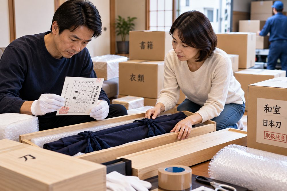 引っ越しで日本刀を安全に梱包して運ぶイメージ