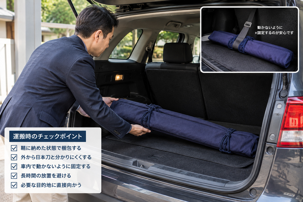 車で日本刀を安全に運搬する際の梱包方法