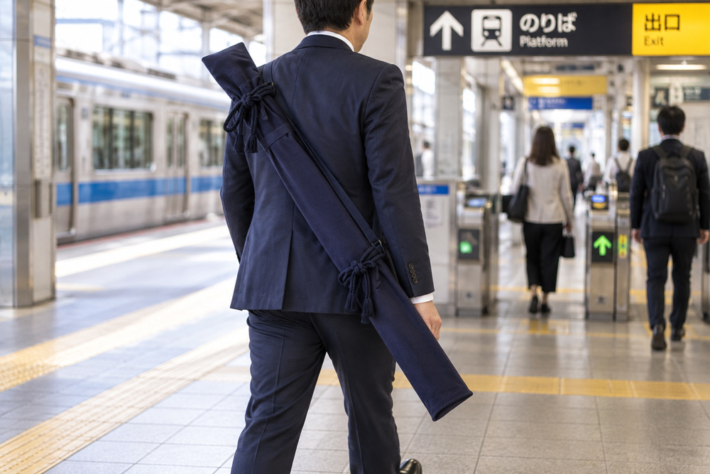 公共交通機関を利用して日本刀を安全に運ぶイメージ